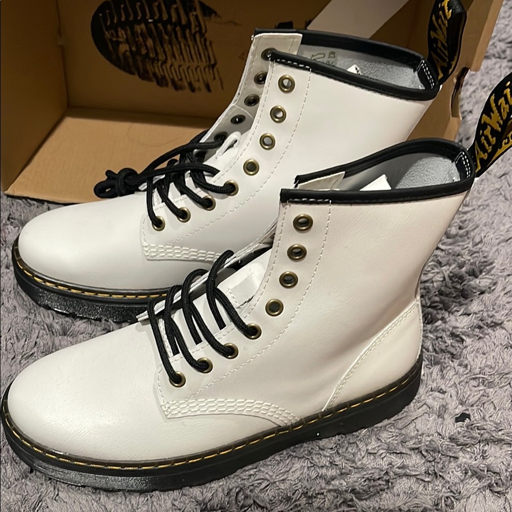 Dr. Martens White Combat Boots with Black Laces